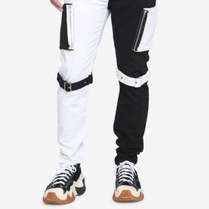 HOT TOPIC Black and White Split Jogger Pants Unisex Sz L